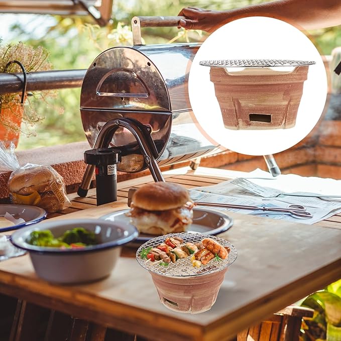 Mini Retro Pottery Charcoal Barbecue Stove with Grill Net Portable Household Bbq Grill for Outdoor Cooking Korean-style Set Color
