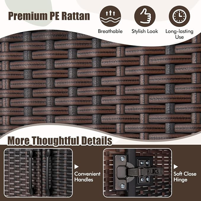 Giantex Wicker Storage Cabinet, 62” Tall Pantry Cabinet with 2 Doors, Hanging Rod, 4 Storage Cubes, Metal Legs, Anti-Tipping Device, PE Rattan Storage Cabinet for Home Office, Garage Cabinets (Brown)