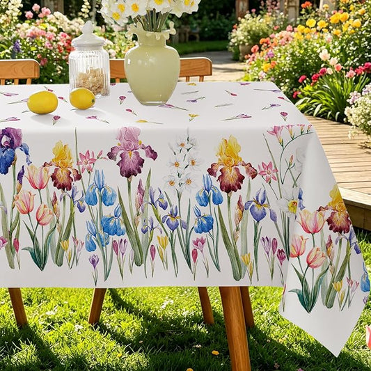 SASTYBALE Spring Summer Tablecloth 60 x 84 Inch Rectangle, Wild Flowers Floral tablecloths, Stain Resistant Wrinkle Free Table Covers Table Cover for Party Picnic Dinner Decor, Whiter
