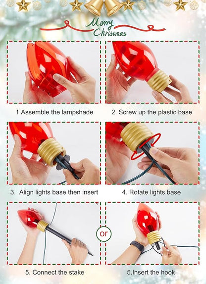Brightown Jumbo C9 Christmas Lights Outdoor Decorations Lawn with Pathway Marker Stakes, 8 Feet LED Lights Covered Jumbo Multicolored Light Bulb for Holiday Outside Yard Garden Decor, 5 Lights