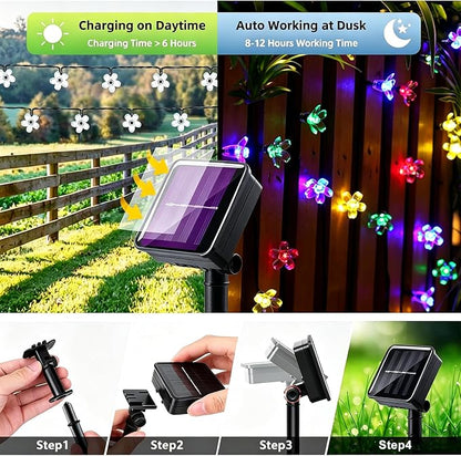 Solar String Flower Lights Outdoor 2 Pack 200 LED 80Ft Multi-Color Christmas Fairy Lights with 8 Lighting Modes, Waterproof Solar Lights Outdoor for Garden Christmas Wedding Xmas Tree Decoration