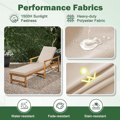Chaise Lounge Cushions Outdoor, 72x 21x 3 Inch Waterproof & Fade-Resistant Lounge Chair Cushion, Outdoor Chaise Cushion with Removable Cover & Ties for Lawn, Patio, Pool & Beach, Beige