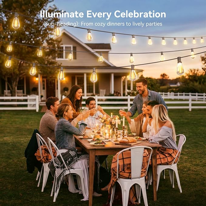 200FT Outdoor String Lights with Remote, Waterproof Patio Lights with 72+2 Shatterproof LED Bulbs,Dimmable Hanging Decor for Backyard Garden Porch Bistro, Timer & 3 Modes,2200K Warm White