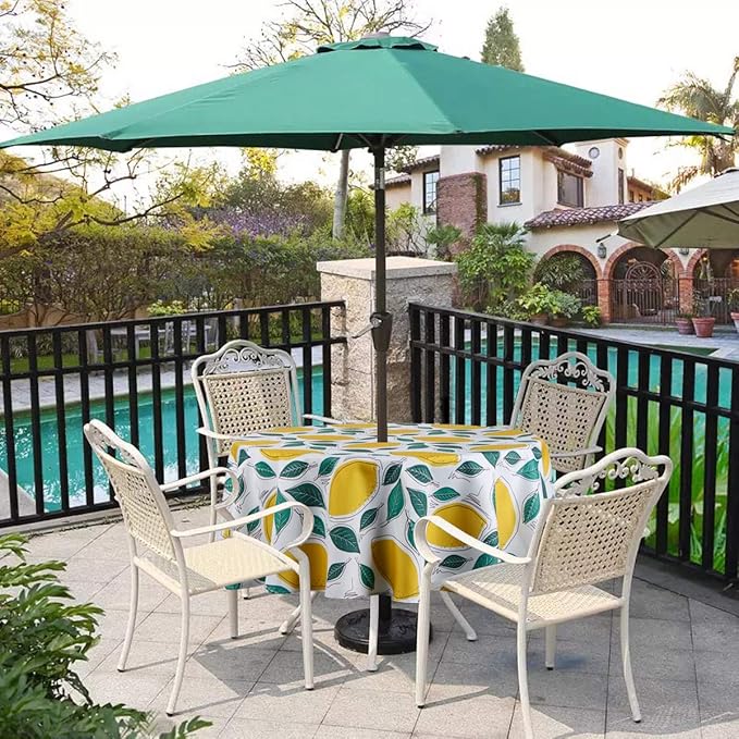EHouseHome Outdoor and Indoor 60inch Round Tablecloth with Umbrella Hole and Zipper, Waterproof Zippered Patio Table Cloths, Spring/Summer Table Covers for Backyard Circular Table/BBQs/Picnic