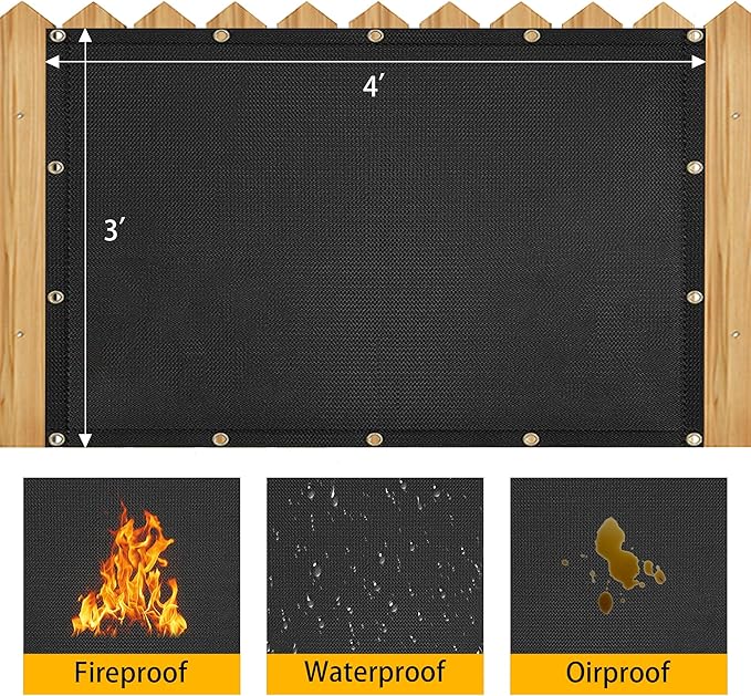 Heat Shield Behind Grill Black Fireproof Cover and Screen Protect Deck Railing from Grill Heat Shield for Wood Stove, 3’x4’ Wall Protector for Fridge Waterproof BBQ Mat UV Resistant Privacy Screen