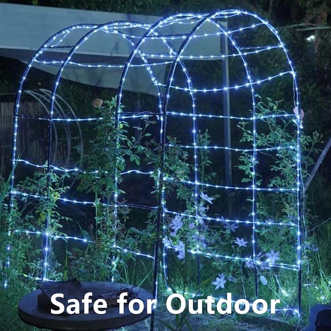QITONG White Solar Rope Lights, 2 Pack Each 33ft 100 LED String Light Outdoor Waterproof, 8 Modes Fairy Lights in Clear Thin Tube