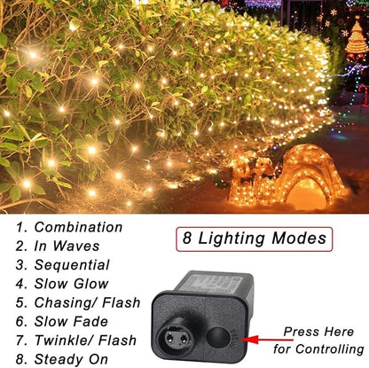 Pooqla Warm White Net Lights, 34.5X 5ft Christmas Lights Outdoor Clear Wire | 610 LED Large Net Mesh Lights Plug in, 8 Modes Waterproof Connectable Bushes Lights for Christmas Hedge Yard Decor