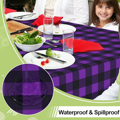 Smiry Picnic Table Cloth, Vinyl Tablecloths with Flannel Backing, 60"x84" | Waterproof Rectangle Table Cloth, Wipeable Buffalo Plaid Table Cover for Indoor and Outdoor (Black & Purple)