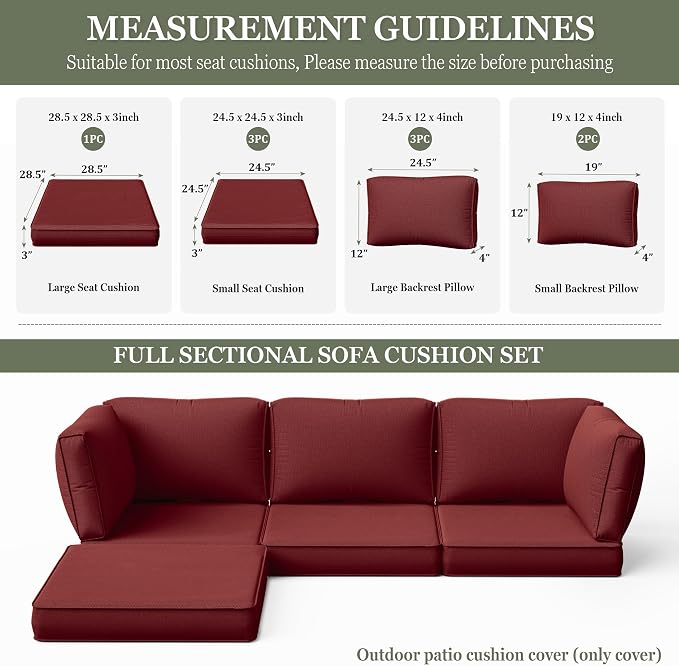 9 Pcs Outdoor Patio Cushions Covers Replacement Sets, Covers Only | 9 Pcs Patio Cushions Covers Replacement UV Resistant, Water Anti-Slip, Heavy-Duty Zippers for 5 Pcs Patio Furniture Set