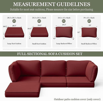 9 Pcs Outdoor Patio Cushions Covers Replacement Sets, Covers Only | 9 Pcs Patio Cushions Covers Replacement UV Resistant, Water Anti-Slip, Heavy-Duty Zippers for 5 Pcs Patio Furniture Set