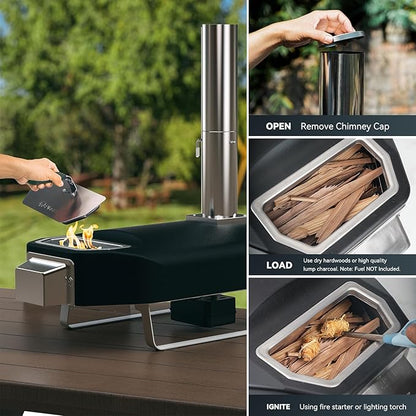 Wood Fire Pizza Oven with Rotatable Stone, Portable Wood/Charcoal Pizza Oven with Chimney and Door, Outdoor Pizza Stove for Backyard, Camping, Picnicking, RV, Tailgating, PS108