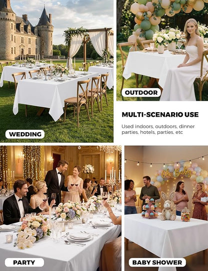 Decorelia White Table Cloths for 8 Ft Rectangle Tables-6 Pack, Faux Linen Washable Polyester Rustic Fabric Faux Linen Table Cloth Cover for Wedding,Outdoor,Events, Party,Banquet, Dining, 60x120 Inch