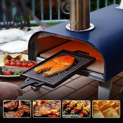 BIG HORN 12" Multi-Fuel Outdoor Pizza Oven Reach up to 1110℉– 3-in-1 Wood,Gas &Electric Compatible(Burners Sold Separately),Pellet Pizza Oven Portable Pizza Maker for Backyard, Camping&Tailgating,Blue