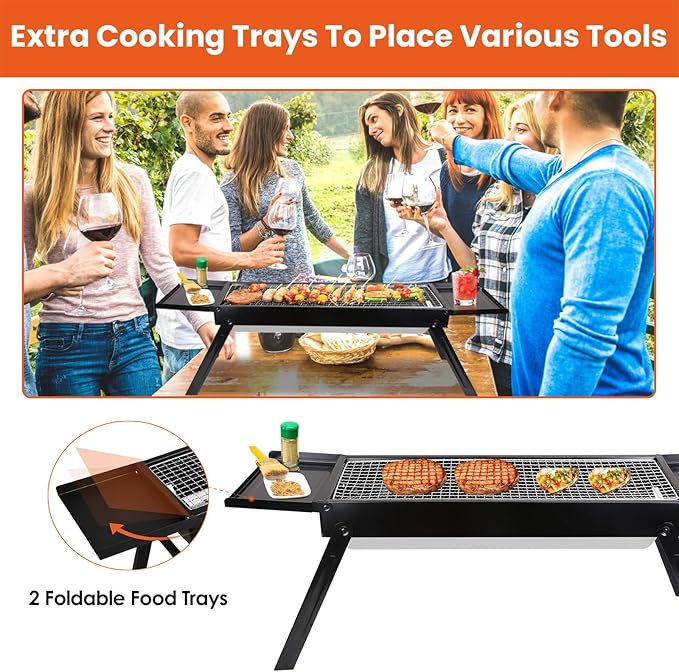 Charcoal Grill,Portable Folding BBQ Grill with Side Table,Tabletop Barbecue Grill with Stainless Steel Grill Net Easy Setup for Outdoor Camping Picnic Party Backyard