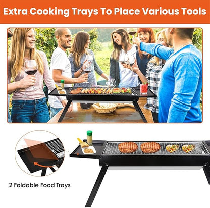 Charcoal Grill,Portable Folding BBQ Grill with Side Table,Tabletop Barbecue Grill with Stainless Steel Grill Net Easy Setup for Outdoor Camping Picnic Party Backyard