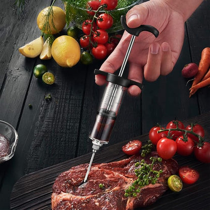 JY COOKMENT Meat Injector Syringe, 1-oz Marinade Flavor Injector with 2 Professional Needles,1 Cleaning Brushes(BLACK)