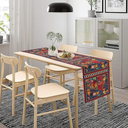 Mexican Table Runner,Cotton Linen Non-Slip Dining Table Runners Culture Pattern Colorful Artwork Abstract Snake in Vivid Folk Kitchen Decor 13x120 Inch