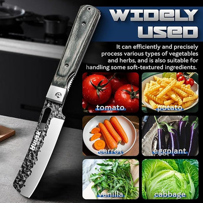 Huusk Folding Chef Knife Set - Japanese Hand Forged Pocket Knife Set - Including Nakiri, Santoku, Bread and Fruit Knives - Gifts for Men and Women