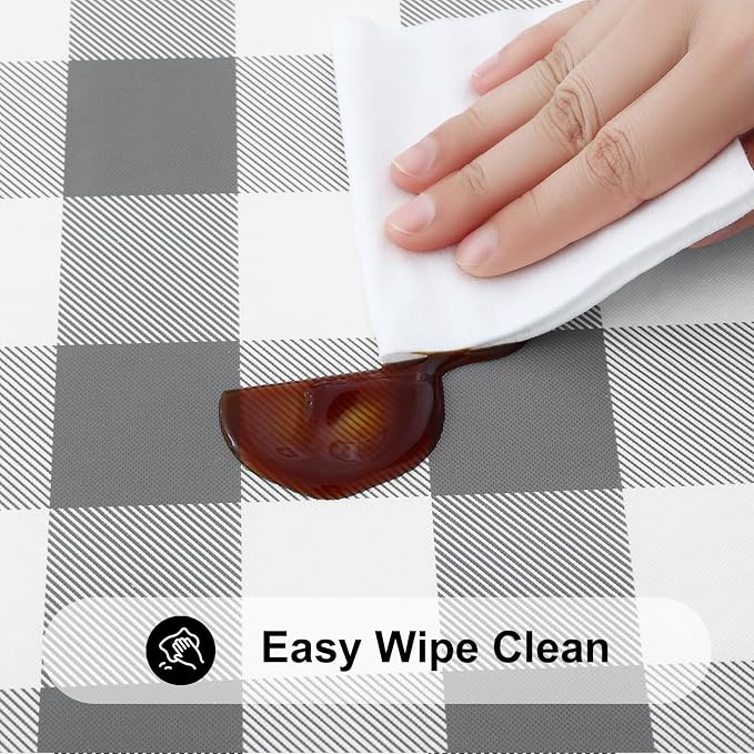 Smiry Rectangle Picnic Table Cloth, Elastic Waterproof Fitted Vinyl Tablecloths, Flannel Backed Buffalo Plaid Table Covers for Dining, Camping, Outdoor (White and Grey, 30" x 96")