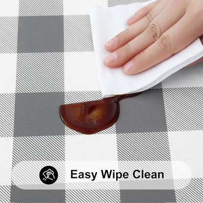 Smiry Rectangle Picnic Table Cloth, Elastic Waterproof Fitted Vinyl Tablecloths, Flannel Backed Buffalo Plaid Table Covers for Dining, Camping, Outdoor (White and Grey, 30" x 96")