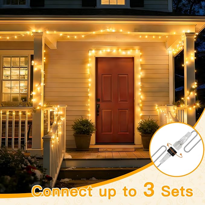 Ollny Christmas Lights 200LED 60FT Indoor, Warm White Connectable Plug in String Light Outdoor, 8 Modes Waterproof Timer LED Fairy Lights for House Outside Bedroom Patio Balcony | Warm White Plug in 8 Modes Fairy Light with Remote Waterproof Timers Dim...