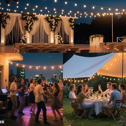 HJQ 120FT(60x2) Solar String Lights Waterproof, Patio Lights Solar Powered with Remote & USB Port, 40+2 LED Shatterproof Bulbs, 3 Modes, Dimmable Solar Lighting Hanging for Camping Backyard Garden