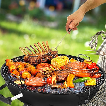 Vasitelan 28 Inch Portable Charcoal Grill with Wheels for Outdoor Cooking Barbecue Camping BBQ Coal Kettle Grill - Heavy Duty Round with Thickened Grilling Bowl Wheels for Small Patio Backyard