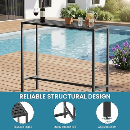 36" Outdoor Bar Height Table, Black Metal Frame with HDPE Top | Carbon steel frame, 400lbs Capacity. UV-Resistant, Easy Assembly, Adjustable Feet, for patio, hot tub, balcony, indoor