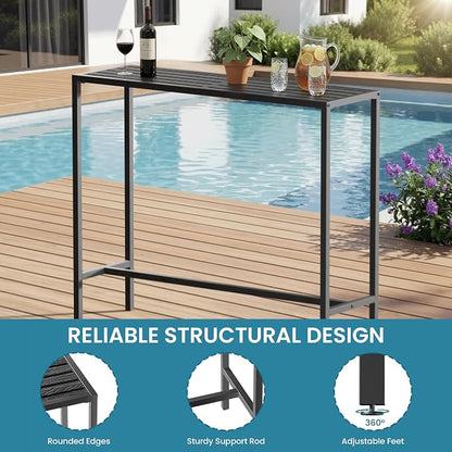 45" Outdoor Bar Height Table, Black Metal Frame with HDPE Top | Carbon steel frame, 400lbs Capacity. UV-Resistant, Easy Assembly, Adjustable Feet, for patio, hot tub, balcony, indoor