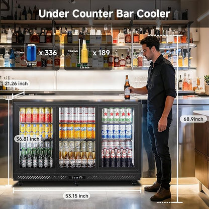 BODEGACOOLER 12 Cu.Ft Back Bar Cooler, 3 Sliding Glass Doors, 6 Castes | Commercial beverage refrigerator for beer and soda with Stainless Steel Top, 6 adjustable shelves, LED lighting, 32°F-50°F