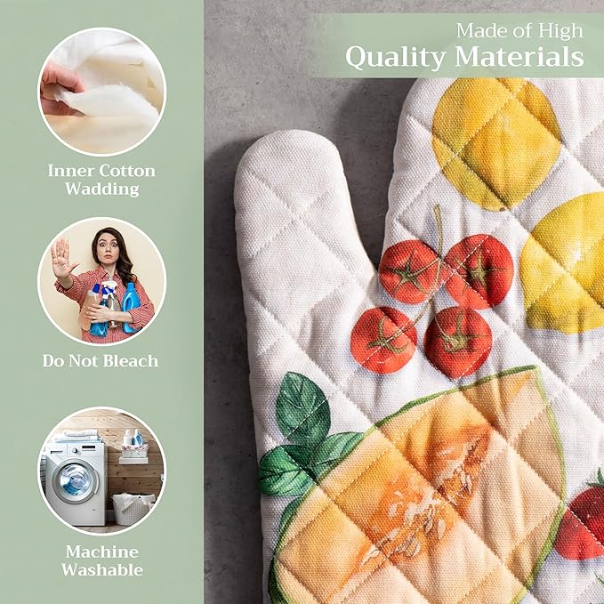 Maison d'Hermine Oven Gloves 100% Cotton Oven Mitt 7" x 13" with Loop Heat Resistant BBQ Cooking Gloves Baking Grilling Kitchen Hotel Home Farmhouse Spring Summer (Pack of 1, Gourmand)