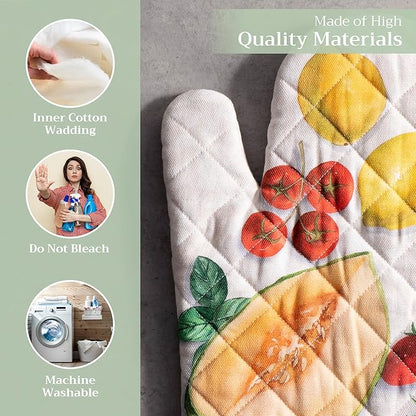 Maison d'Hermine Oven Gloves 100% Cotton Oven Mitt 7" x 13" with Loop Heat Resistant BBQ Cooking Gloves Baking Grilling Kitchen Hotel Home Farmhouse Spring Summer (Pack of 1, Gourmand)
