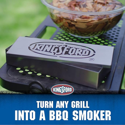 Kingsford Stainless Steel Smoker Box for Gas and Charcoal Grills, Wood Chip Smoking Box for BBQ Flavor, Dishwasher Safe, Heavy Duty Grill Smoker Accessory for Meat, 9.05 x 3.74 x 1.57 in