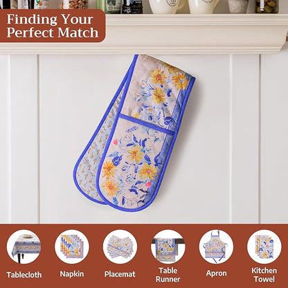 Maison d' Hermine Double Oven Mitts 100% Cotton 7"x35" Double Oven Mitt Heat Resistant BBQ Cooking Gloves with Loop Baking Grilling Kitchen Hotel Home Farmhouse Spring Summer (Girassol)
