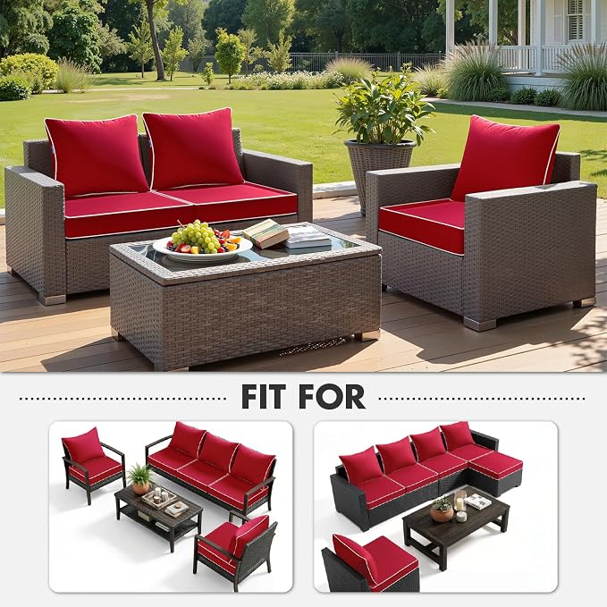 MIULEE Red Outdoor Seat Cushion 22x22 Inch Waterproof Cushion | Deep Seat and Back Cushion for Patio Furniture Chair Sofa Couch, Fade Resistant, Handle and Adjustable Straps