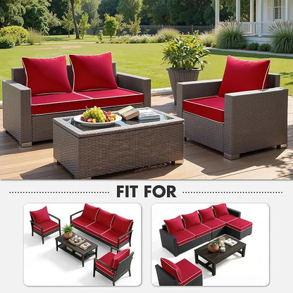 MIULEE Red Outdoor Seat Cushion 22x22 Inch Waterproof Cushion | Deep Seat and Back Cushion for Patio Furniture Chair Sofa Couch, Fade Resistant, Handle and Adjustable Straps
