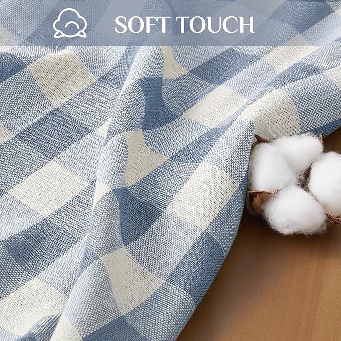 Softalker Checkered Tablecloth Rectangle, Outdoor Linen Cotton Gingham Table Cloth with Tassel, Heavy Duty Wrinkle Free Buffalo Plaid Table Cover for Kitchen Dining Summer Party - 55 x 70 Inch, Blue