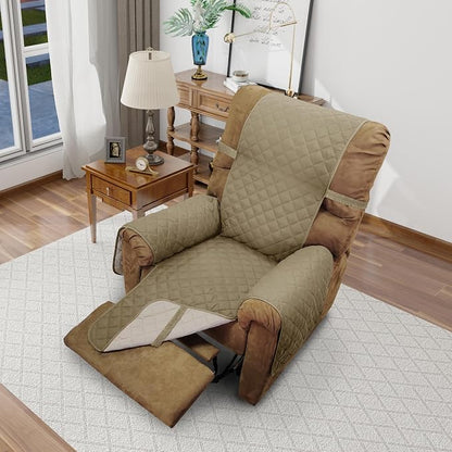 Reversible Chair Covers for Recliner Oversized, Camel/Beige | Recliner Oversized Covers for Living Room with Elastic Straps, Water Repellent, Chair Protectors Covers for Dogs
