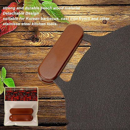 Uxsiya Anti Scald Detachable Wooden Assist Handle Holder, Strong Pan Handle Grips for Korean BBQ Grill Pan
