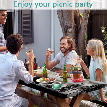 Picnic Table Cover with Bench Covers, Camping Essentials, Forest Bear Waterproof Windproof Patio Table Cover, Fitted Tablecloth Cover with Elastic Edge, for Indoor & Outdoor 3 PCS 30x72 Inch