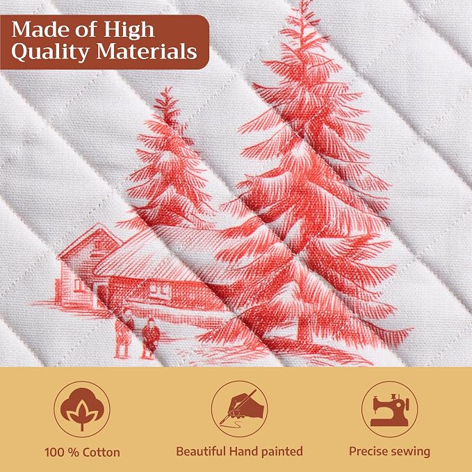 Maison d' Hermine Pot Holders 100% Cotton Potholders (8" x 8", Pack of 1) | Heat Resistant Hot Pads with Loop BBQ Cooking Baking Hotel Kitchen Handling Hot Pans Thanksgiving Christmas - Winter Jouy