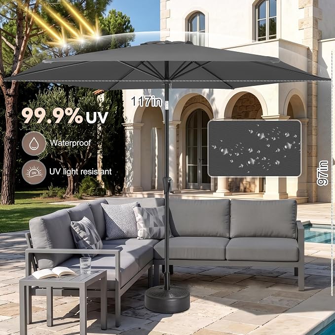 10 ft Patio Umbrella Outdoor with Push Button Tilt, Anthracite | UV Protection, Waterproof, Large Porch Deck Umbrella for Pool, Table, Garden, Backyard, Provides Shade
