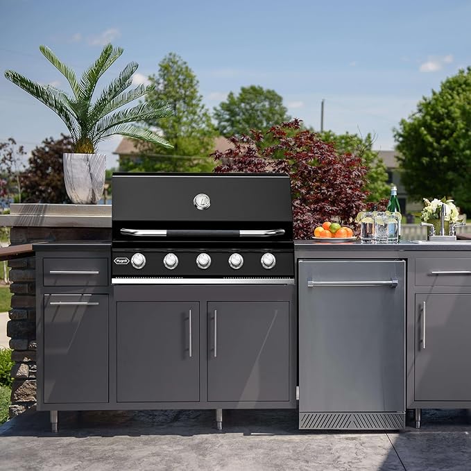 Hygrill STD Series 40-Inch Built In Grill for Natural Gas, Stainless Steel Outdoor Kitchen 5-Burner Grill Head, Black