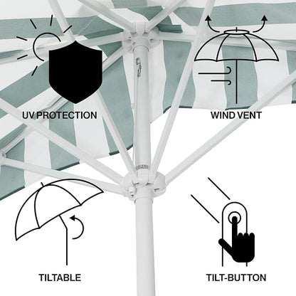 JONATHAN Y Beverly 9 ft. Striped Half Umbrella, Green/White | Coastal Scalloped Fringe, Crank Lift, 30 Degree Manual Tilt, UV 50 Fabric Canopy, Aluminum Frame, Space Saving Design