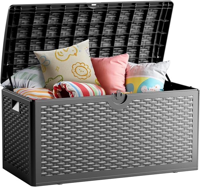 80 Gallon Deck Box, Lockable & Waterproof Resin, UV Resistant Storage Box for Patio, Garden, Pool, Black