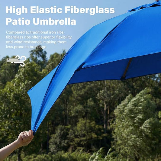 JEAREY 9FT Outdoor Patio Umbrella,Market Table Umbrella with 8 Fiberglass Ribs, Pool Umbrella with Tilt and Crank, UV Protection Lightweight & Wind-Resistant for Lawn, Garden, Deck and Backyard, Royal Blue