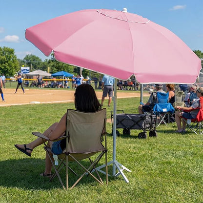 JEAREY 6.5ft Sun Shade Umbrellas, Portable Umbrella with Stand, Lightweight Sun Protection Free Standing Sport Umbrella for Outdoor Sports, Camping, Fishing, Patio, Beach, Sakura Pink