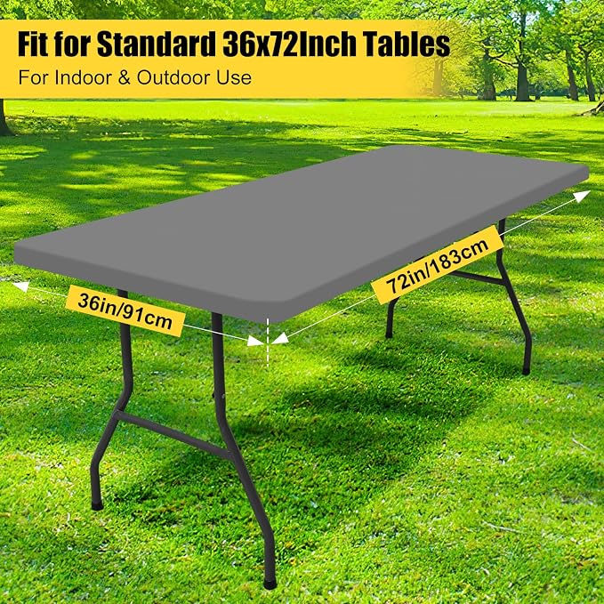 Smiry Rectangle Picnic Table Cloth, Waterproof Elastic Fitted Tablecloths for 6 Foot Tables, Washable Polyester Table Cover for Camping, Indoor and Outdoor (Grey, 36"x72")