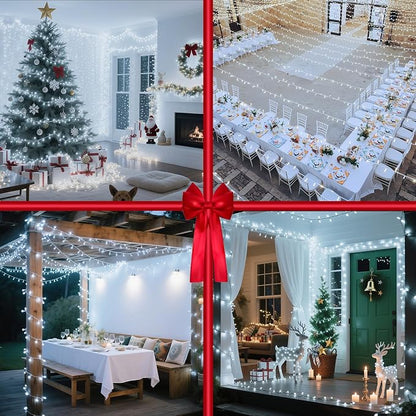 Christmas String Lights Outdoor 470FT 1500 LED Cool White | Dimmable, 12 Light Styles, Memory Timer, Waterproof, 29V Safe Low Voltage, Diamond-Faceted LED, Energy Efficiency