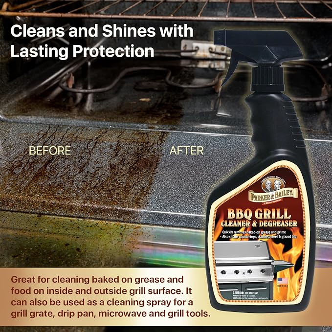 Parker & Bailey Grill Cleaner and Degreaser - BBQ Grill Cleaner Degreaser Cleaner Heavy Duty Countertop Cleaner Stainless Steel Cleaner Glazed Tile Cleaner Cleaning Supplies for Grease and Grime